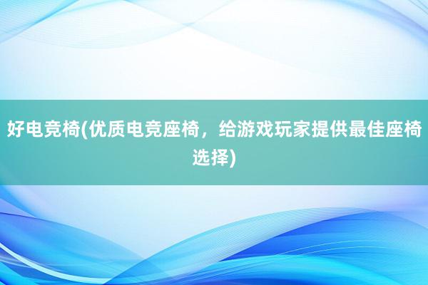 好电竞椅(优质电竞座椅，给游戏玩家提供最佳座椅选择)