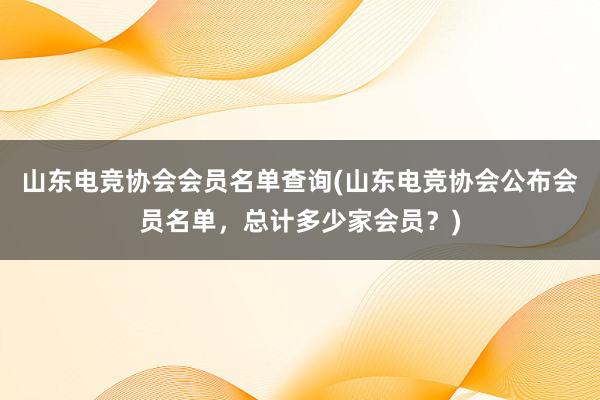 山东电竞协会会员名单查询(山东电竞协会公布会员名单，总计多少家会员？)