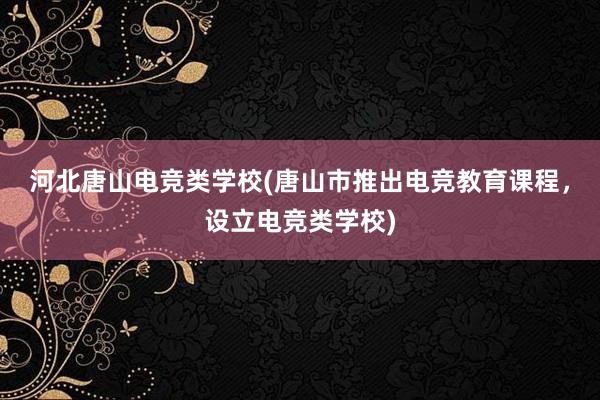 河北唐山电竞类学校(唐山市推出电竞教育课程，设立电竞类学校)