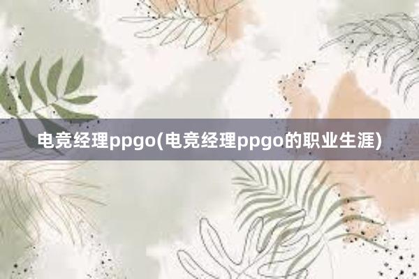 电竞经理ppgo(电竞经理ppgo的职业生涯)