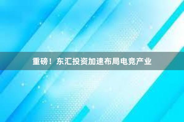 重磅！东汇投资加速布局电竞产业