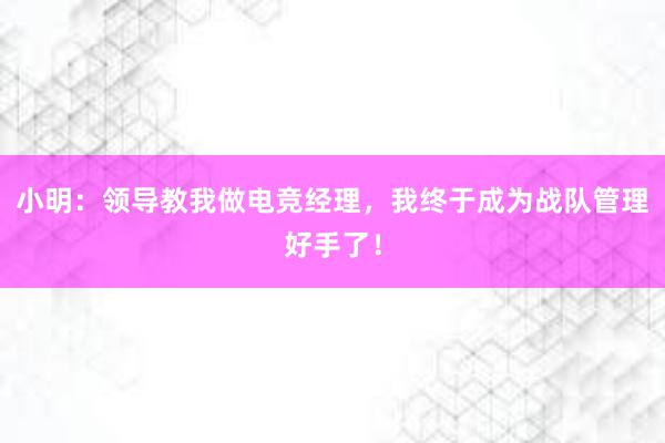 小明：领导教我做电竞经理，我终于成为战队管理好手了！