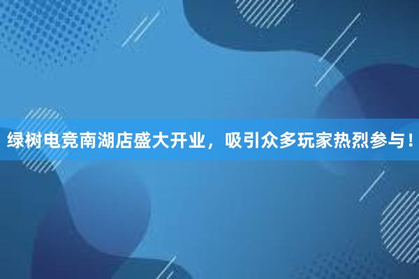 绿树电竞南湖店盛大开业，吸引众多玩家热烈参与！